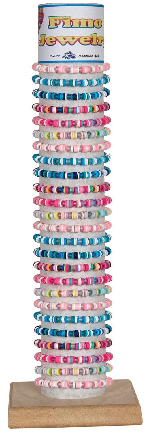 Fimo Disc With Frosted Bead Stretch Bracelet Assorted With Tube & Base BR1790-TUBE
