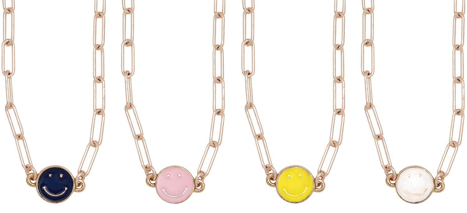 Rose Gold Paper Clip Link Necklace With Smiley Face Pendant Assorted NK2642-RG