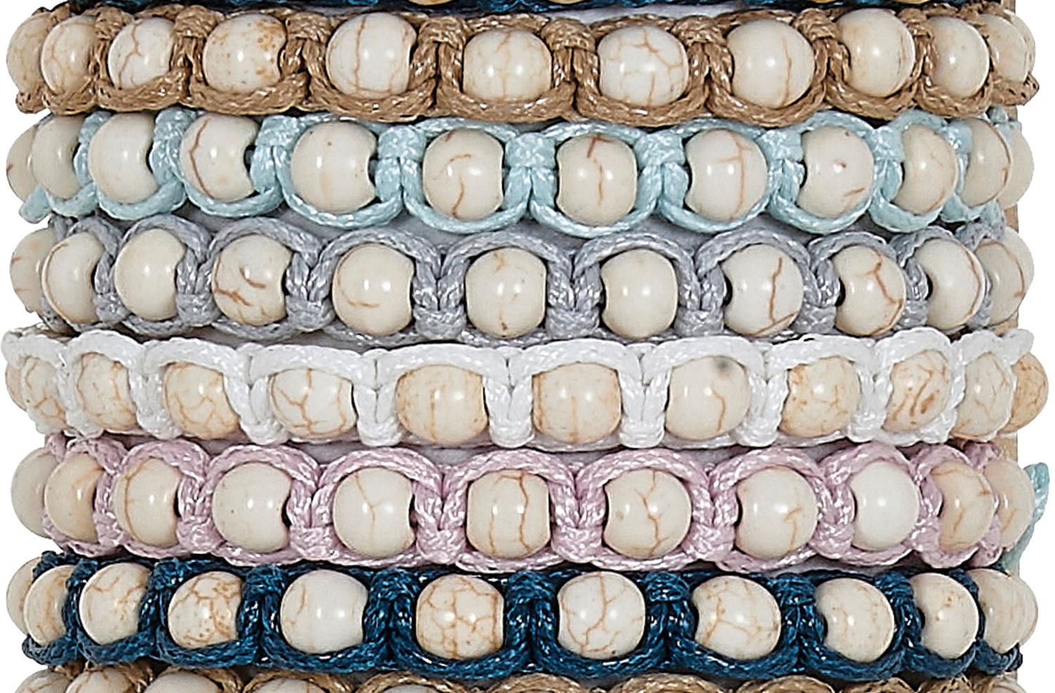 6mm Howlite Bead Macrame Adjustable Slide-Knot Bracelet (B) Assorted BR0719-B