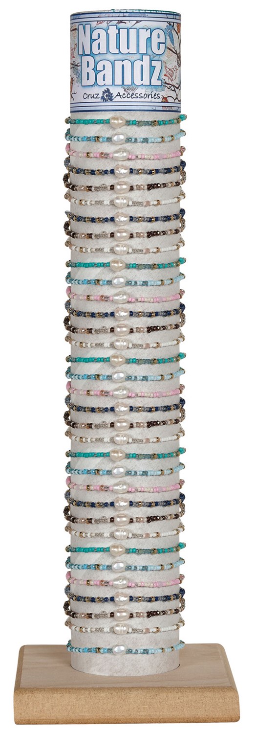 Seed Bead W/Gold Bead & Fresh Water Pearl Adj Slide Knot Assorted W/Tube & Base BR1820-TUBE