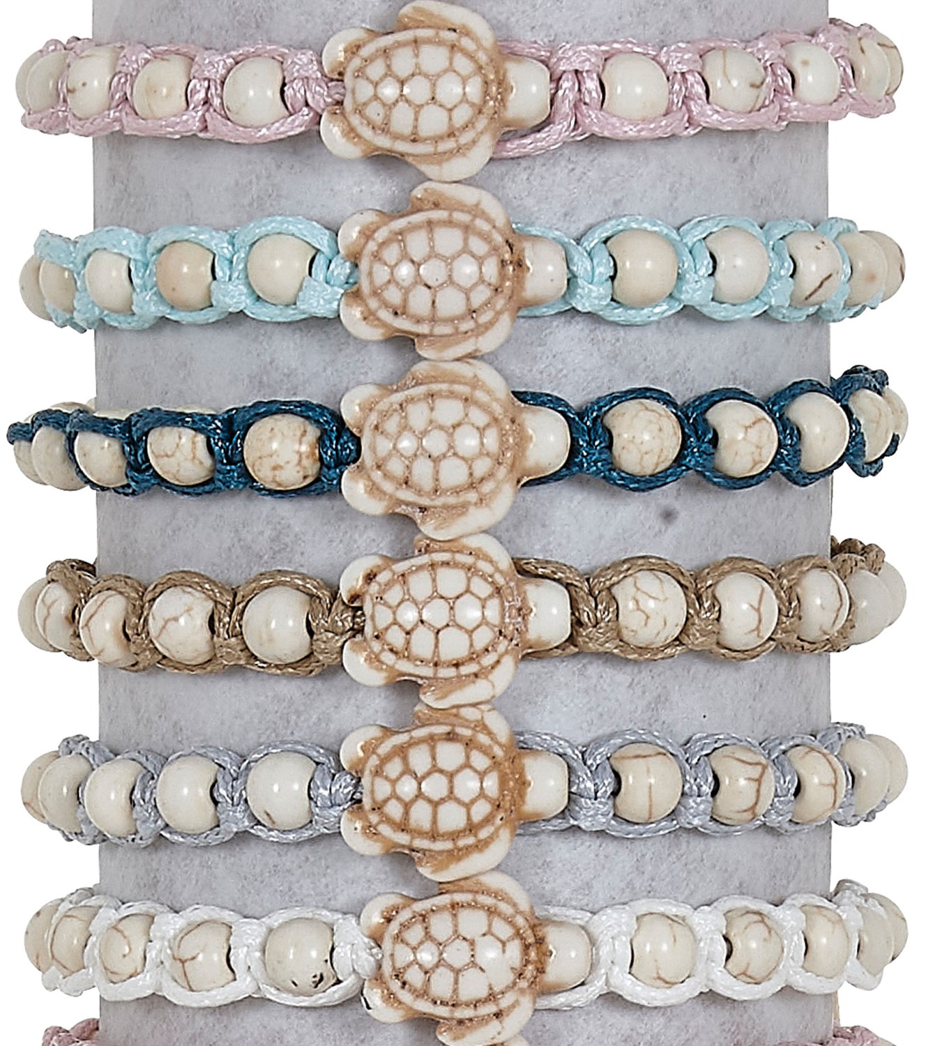 Howlite Stone Turtle & Beads Adjustable Slide-Knot Bracelet (B) Assorted BR0715-B-DETAIL