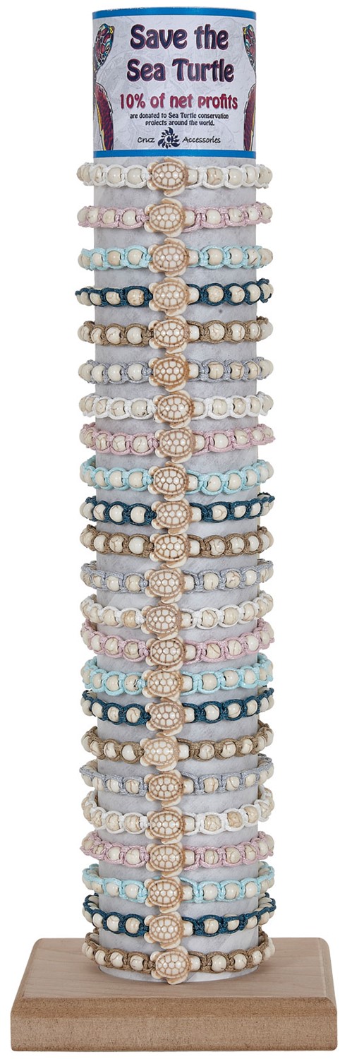 Howlite Stone Turtle & Beads Adj Slide Knot Bracelet (B) Assorted W/Tube & Base BR0715-B-TUBE