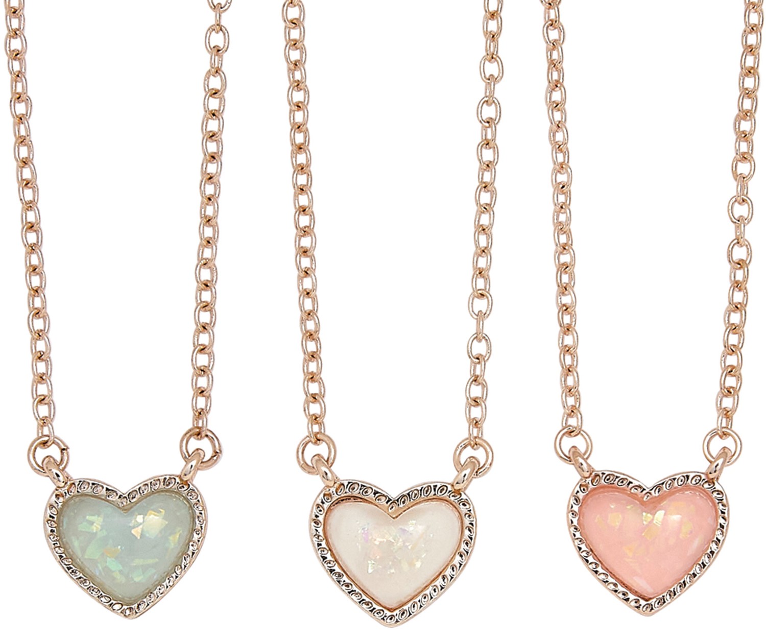 Pastel Enamel Heart Pendant On Rose God Chain Necklace Assorted NK2647-RG