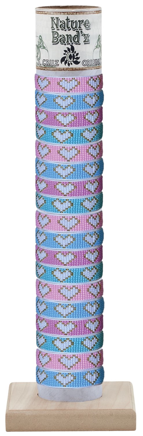 3 Heart Seed Bead Adjustable Slide Knot Bracelet (B) Assorted With Tube & Base BR0830-B-TUBE