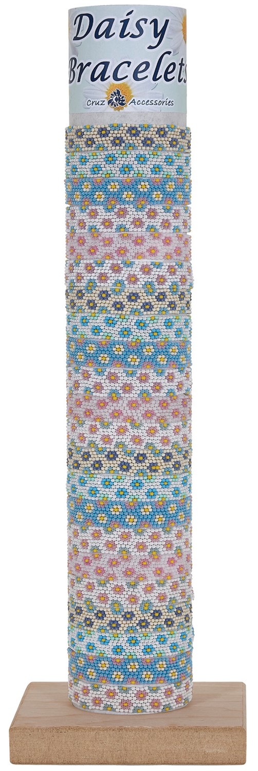 Wide Seed Bead With Daisy Slide-Knot Adj Bracelet (B) Assorted W/Tube & Base BR0782-B-TUBE