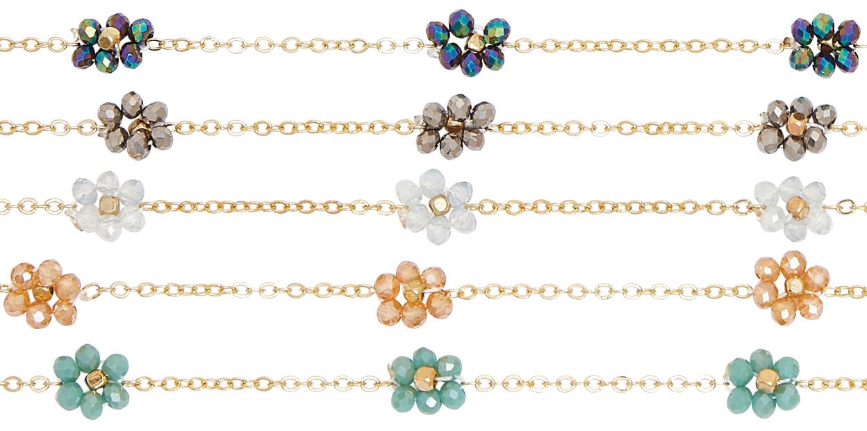 Mini Daisy Flower On Gold Chain Anklet Assorted AK1827