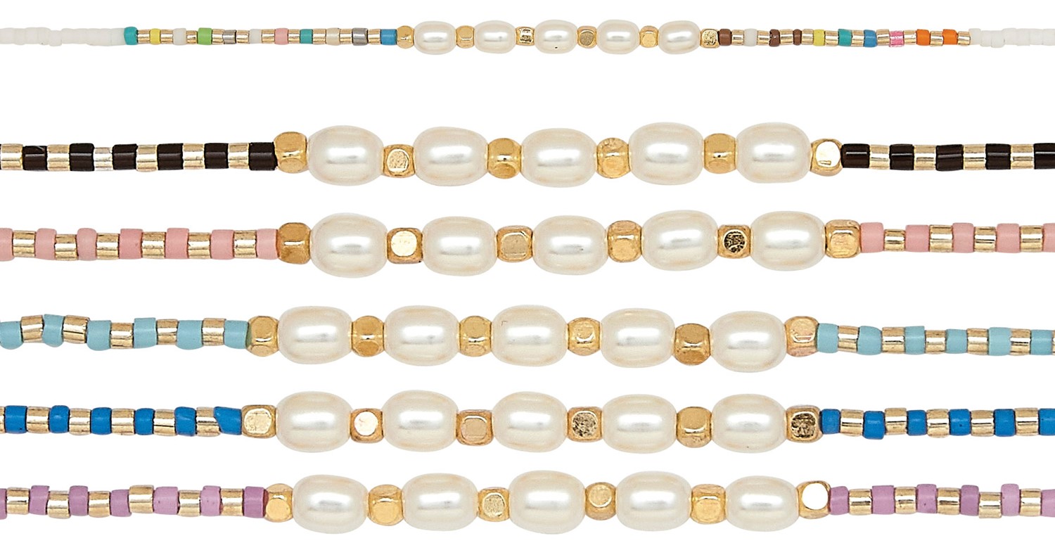 Mini Tube Bead With 5 Pearl Necklace Assorted NK1828