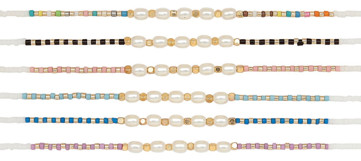 Mini Tube Bead With 5 Pearl Anklet Assorted AK1828