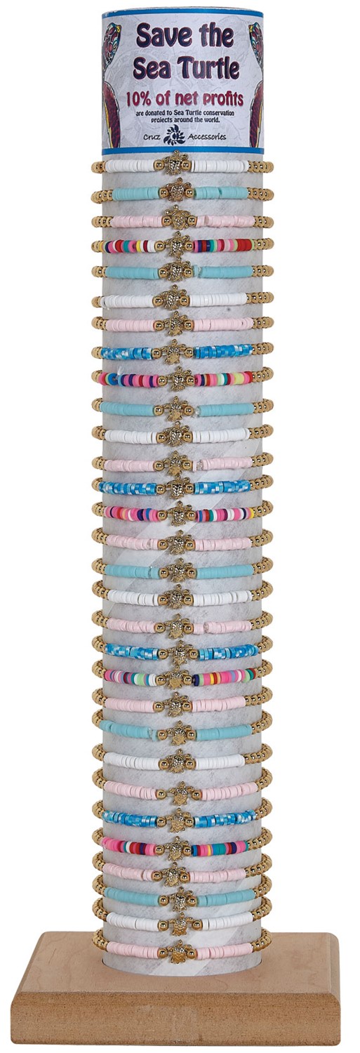 Fimo With Gold Bead And Gold Turtle Elastic Bracelet Assorted With Tube & Base BR0794-TU-TUBE