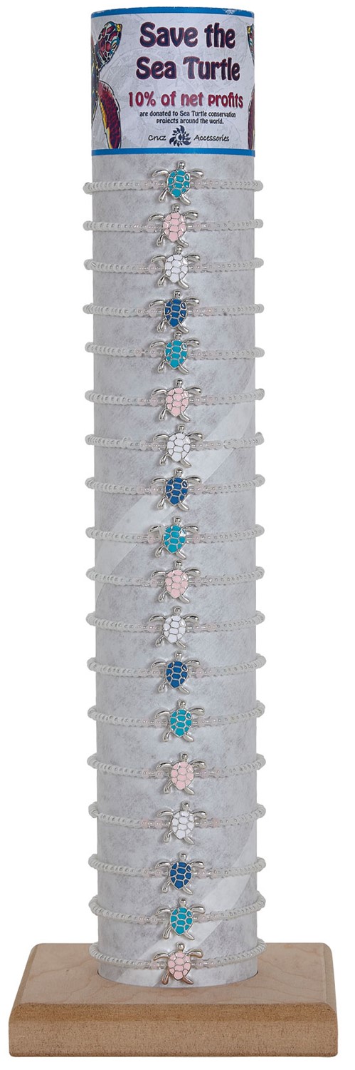 Iridescent Seed Bead W/Enamel Turtle Adj Slide Knot Bracelet Asst W/Tube & Base BR0952-TU-TUBE