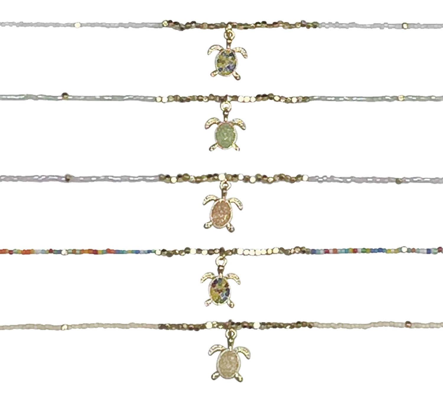 Gold Sea Turtle Pendant on Seed Bead Anklet Assorted AK1821-TU