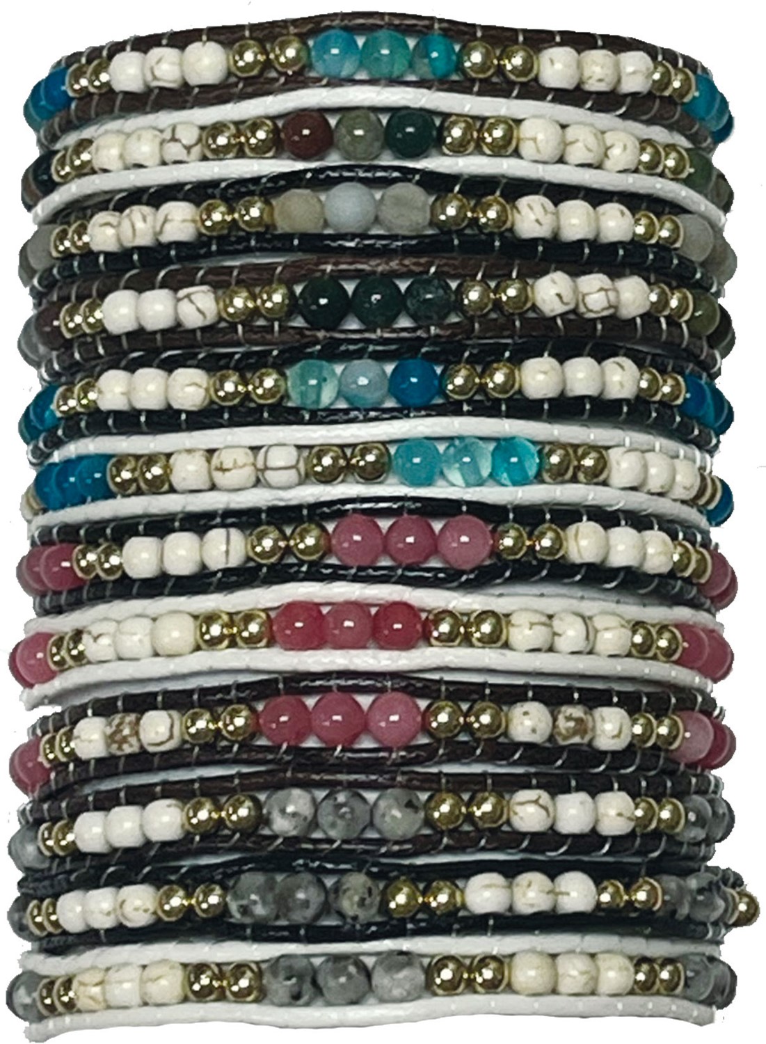 4MM SEMI-PRECIOUS & HOWLITE ADJUSTABLE SLIDE KNOT BRACELETS (D) ASSORTED BR0850-D