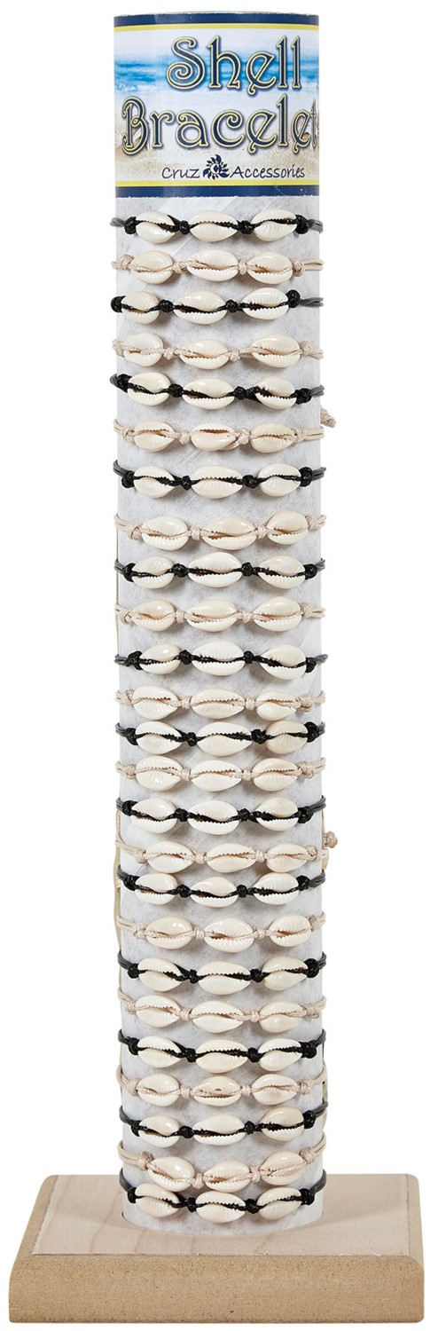 5-Cowry Color Wax Cord Adjustable Slide-Knot Bracelet Assorted With Tube & Base BR1682-ASSORTED-TUBE