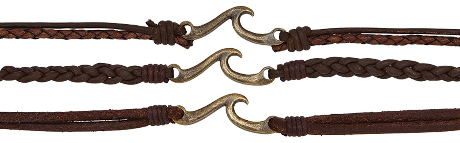 Open Wave Pendant On Woven Leather Bracelet Assorted ZBR0282