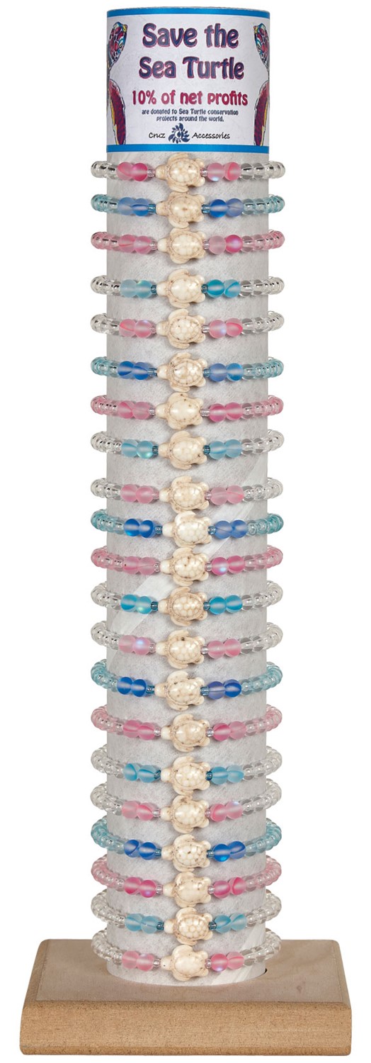 Colored Bead With Howlite Turtle Adj Slide Knot Bracelet With Tube & Base BR0776-TUBE