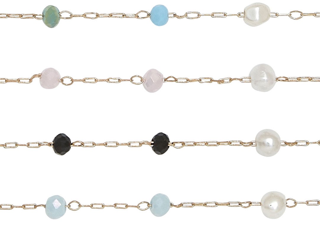 Facet Bead With Mini Pearl On Gold Chain Anklet Assorted AK2659