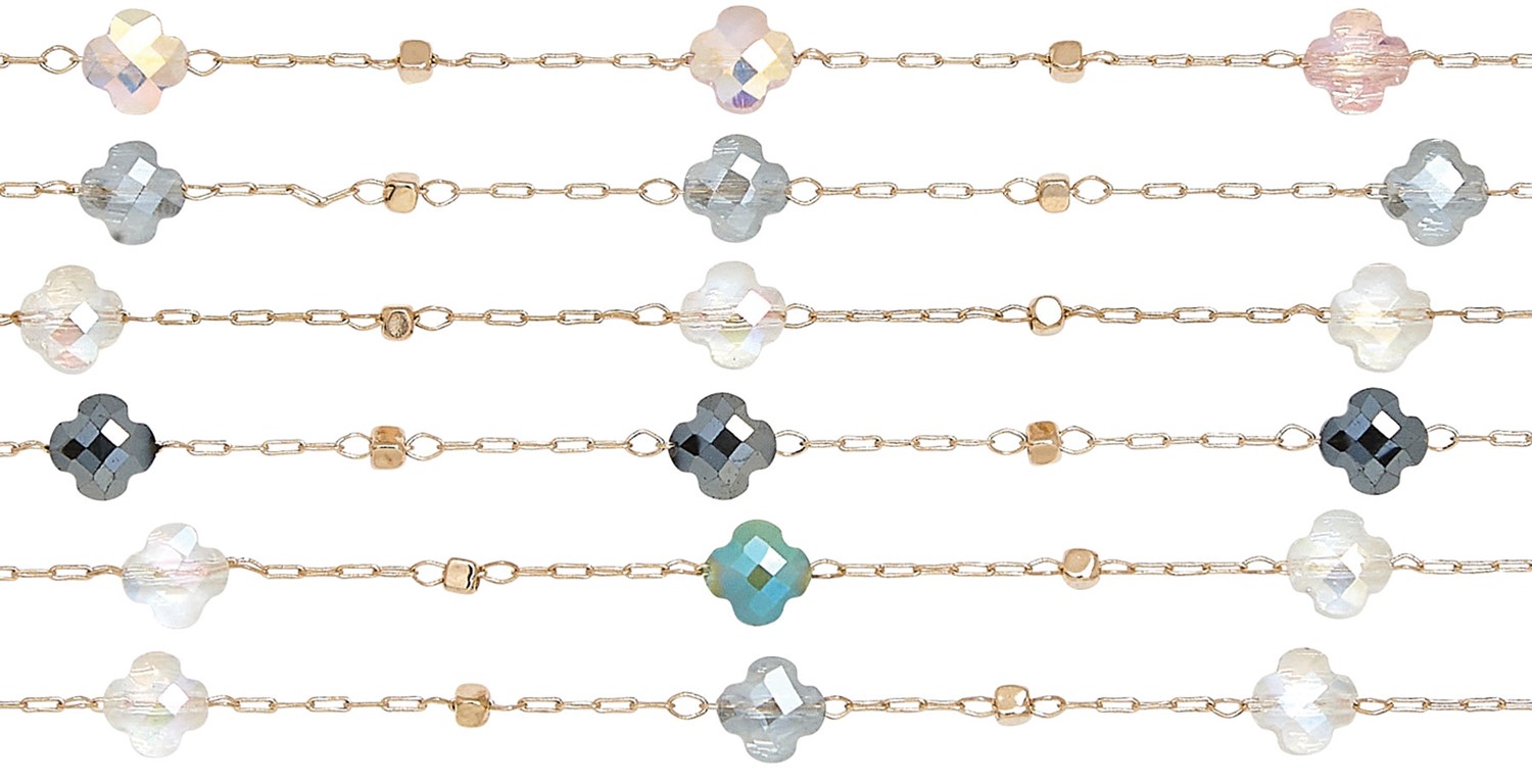 Mini Glass Mallory Crosses On Gold Chain Necklace Assorted NK2660