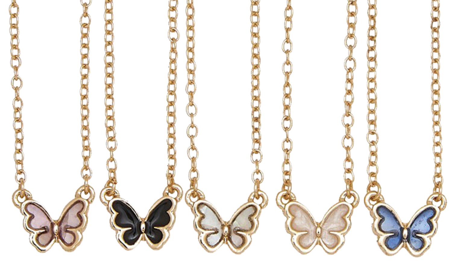 Gold Enamel Floating Butterfly Pendant On Gold Chain Necklace Assorted NK2662-G