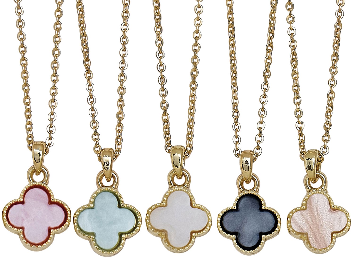 Mini Clover Pendant On Gold Chain Necklace Assorted NK2661