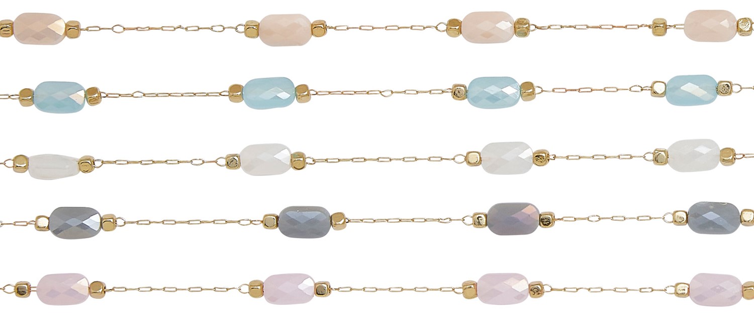 Oval Diamond Cut Glass On Gold Chain Necklace Assorted NK2658