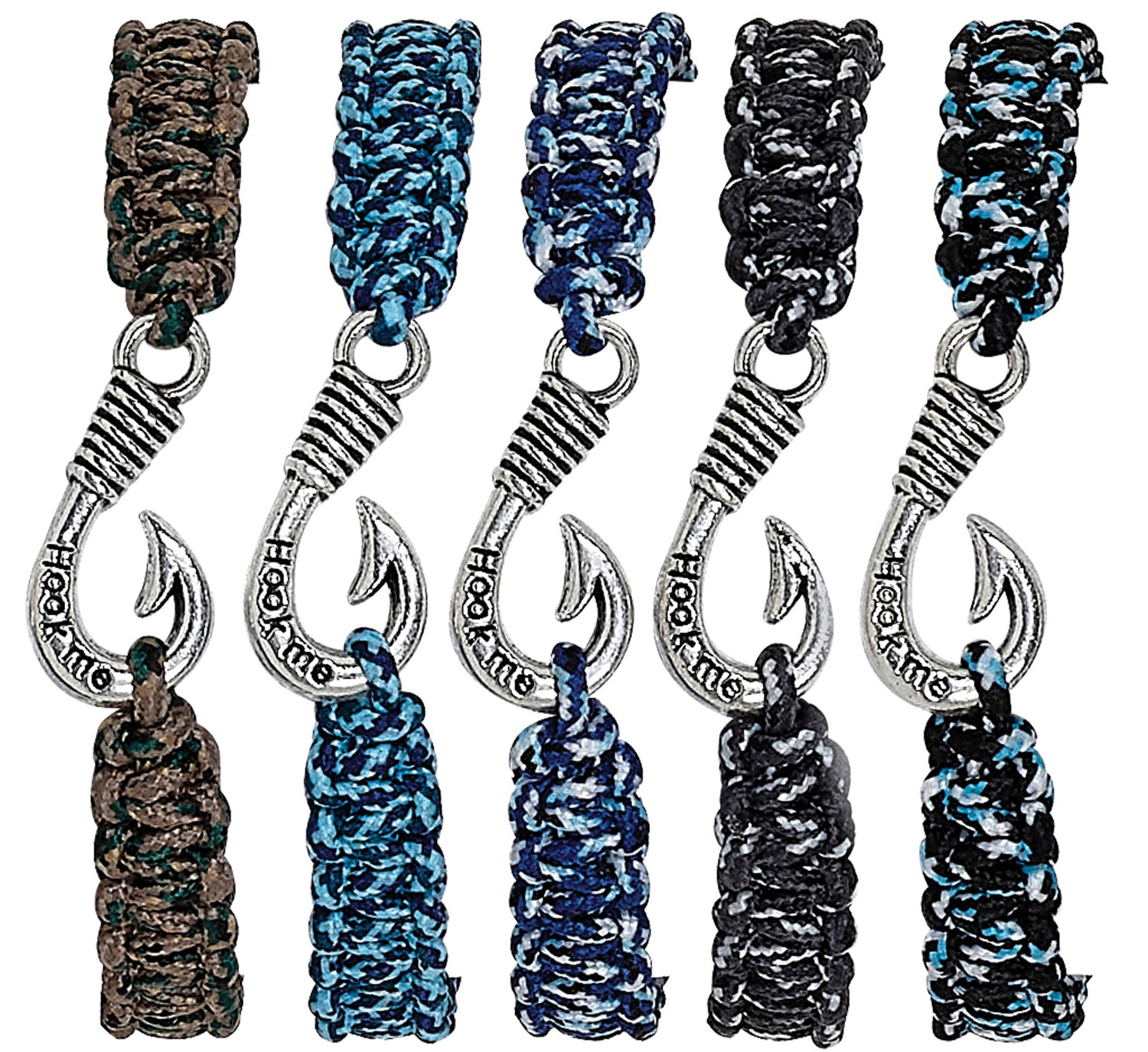 Fish Hook Pendant On Paracord Slide Knot Bracelet Assorted ZBR0907-FH