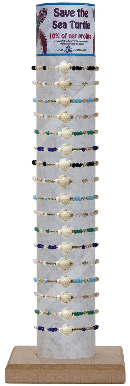 Facet Gold Bead W/Mini Turtle Pendant Adj Slide Knot Bracelet Asst W/Tube & Base BR0956-TUBE