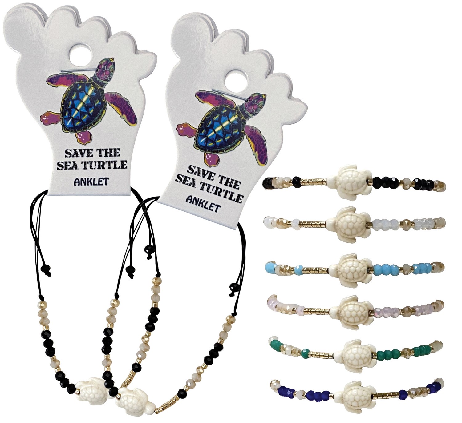 Facet Gold Bead With Mini Turtle Anklet Assorted AK0603