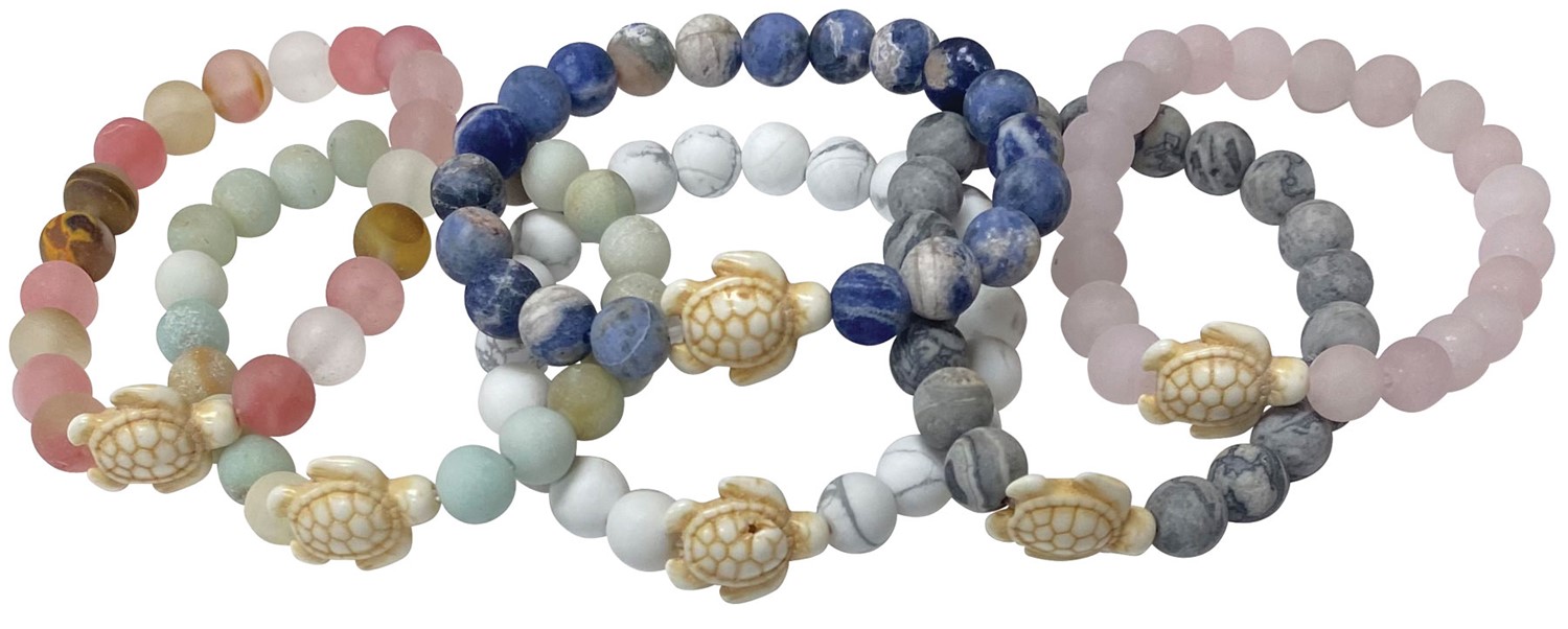 8MM Earth Tone Satin Bead Stretch Bracelet With Turtle Pendant (A) Assorted BR0882-A