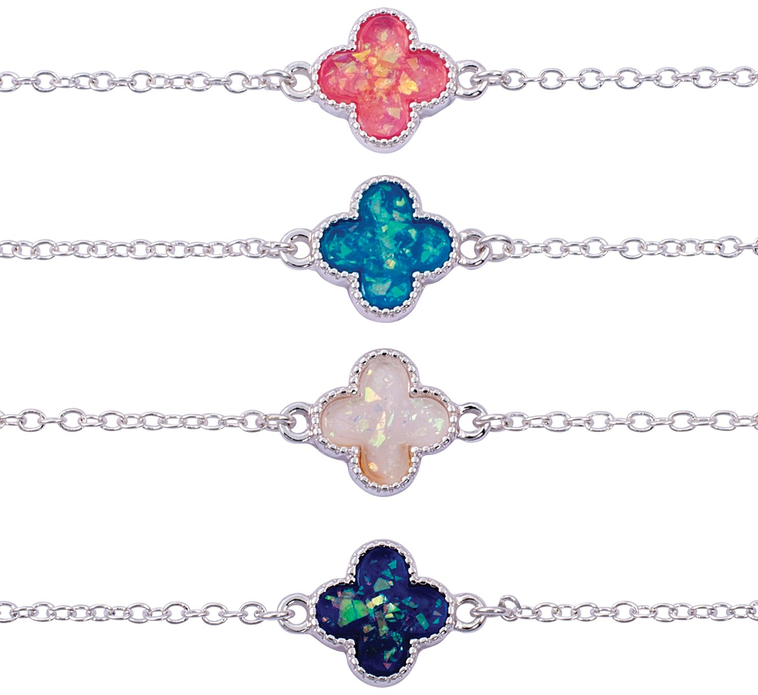 Sparkle Clover Pendant On Silver Chain Anklet Assorted AK2669
