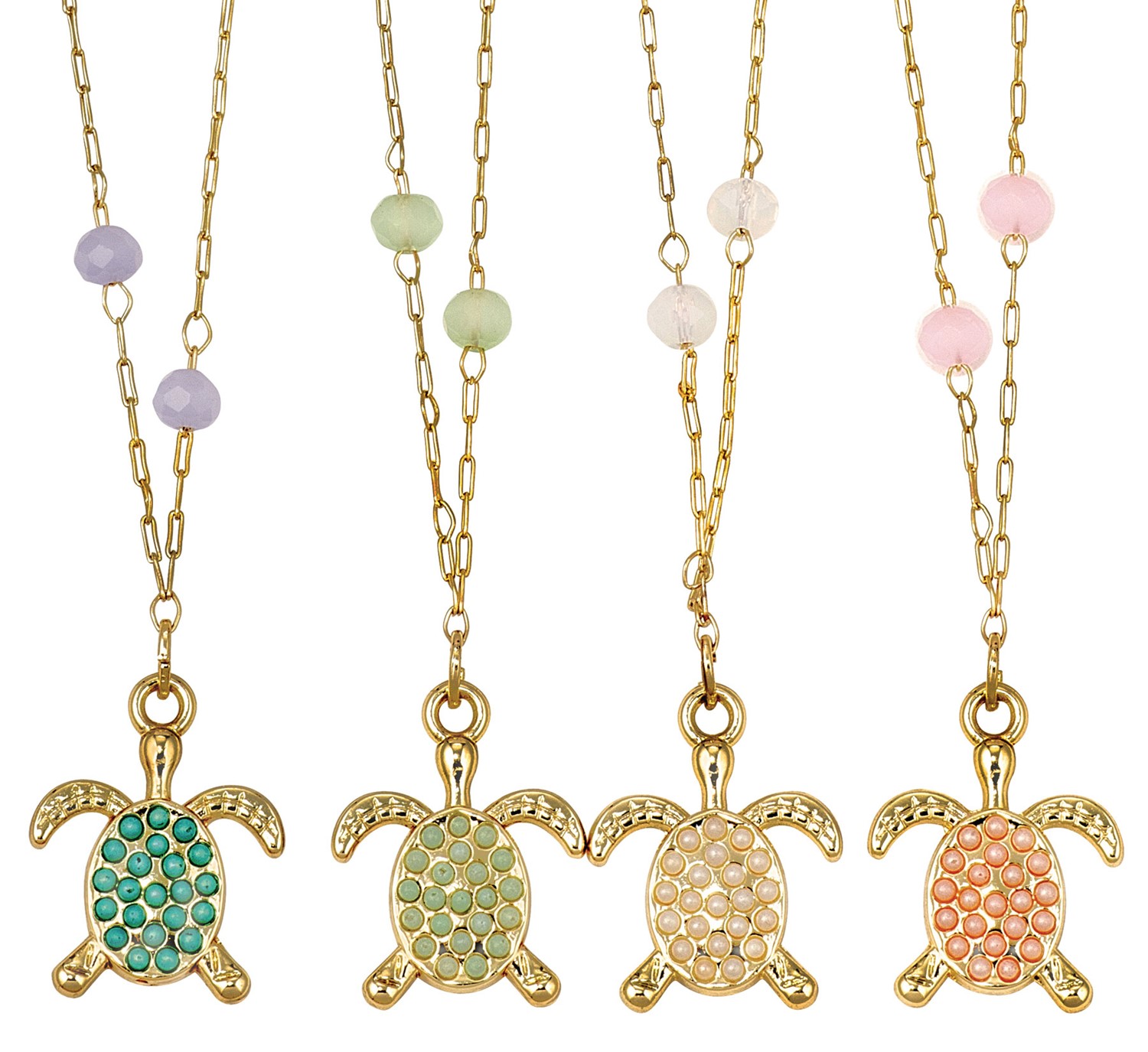 Turtle Pendant And Facet Bead Necklace Assorted NK2671-TU