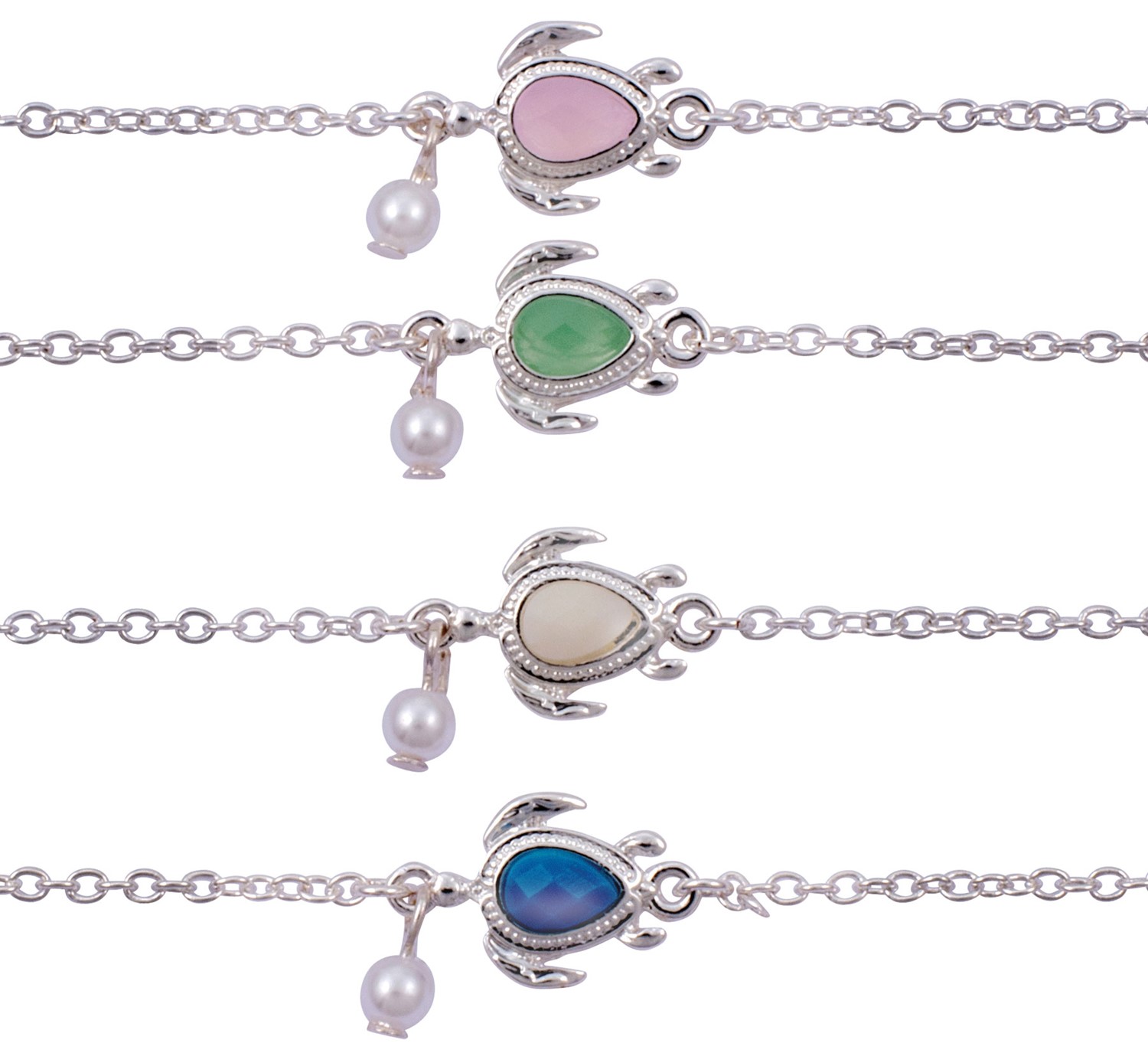 Cut Facet Bead With Pearl & Turtle Pendant Anklet Assorted AK2543