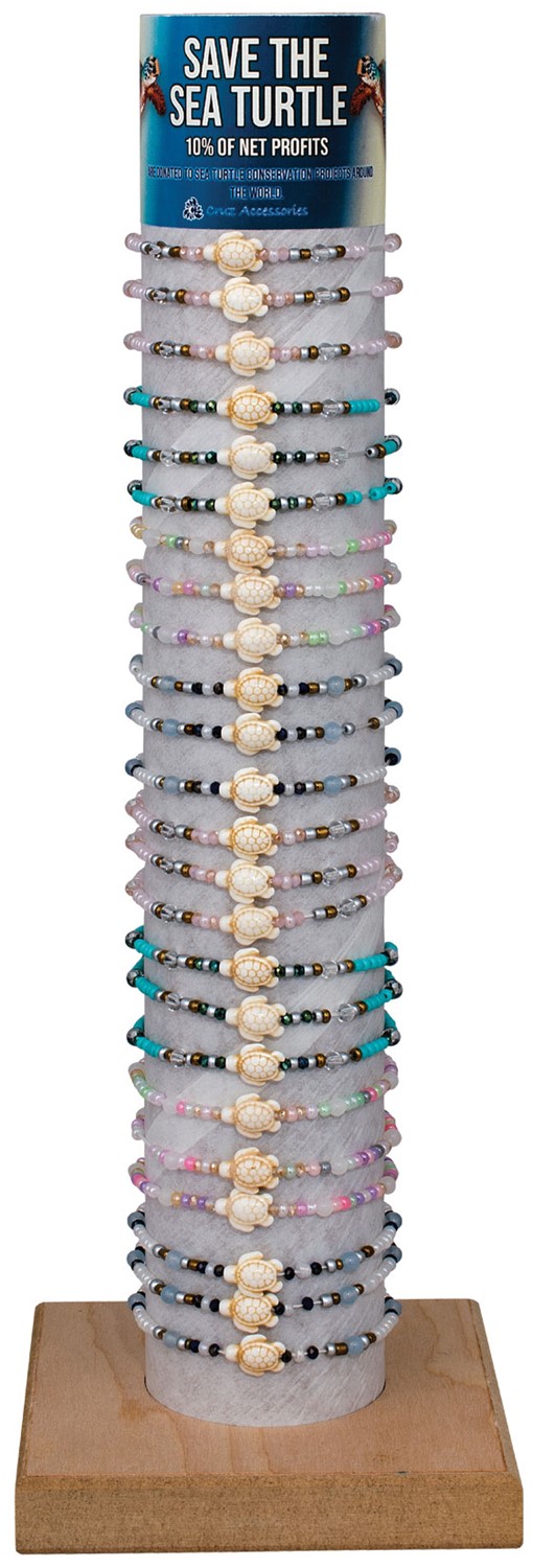 Seed Bead & Facet Bead W/Howlite Turtle Elastic Bracelet Assorted W/Tube & Base BR0958-TUBE