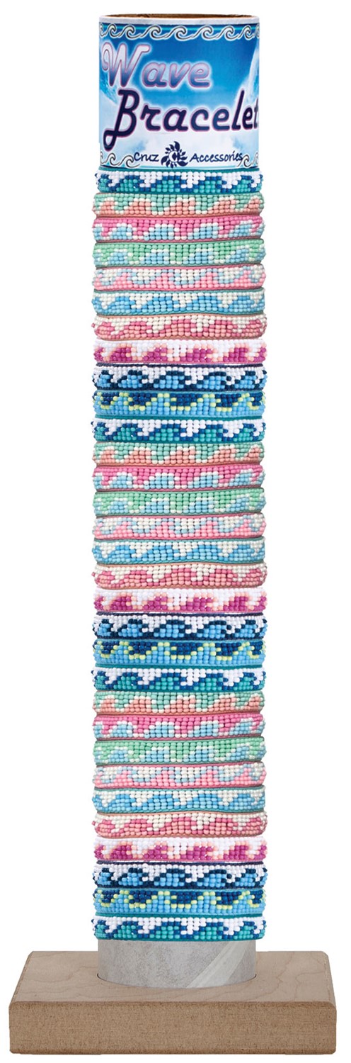 Mini Seed Bead W/Wave Pattern Adj Slide Knot Bracelet (D) Asst With Tube & Base BR0732-D-TUBE