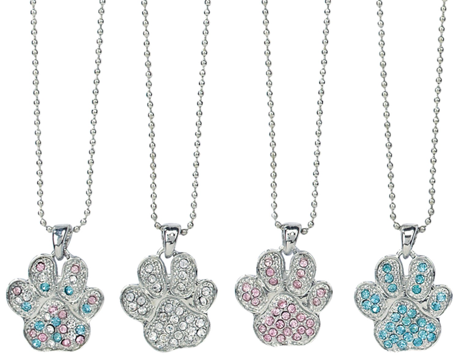 Rhinestone Paw Pendant on Silver Chain Necklace Assorted NK2512