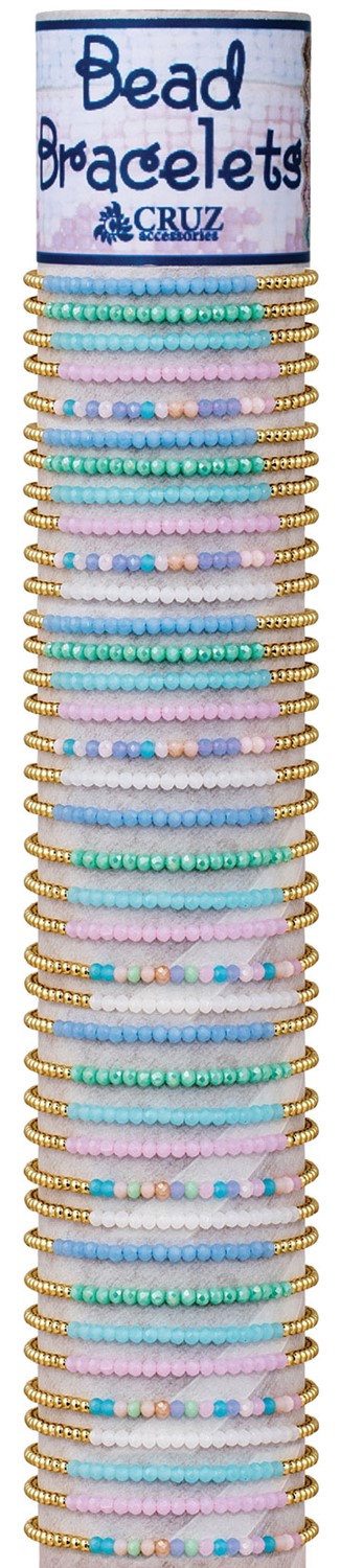 Gold Facet Bead with Color Bead Slide Knot Adj Bracelet Asst'd With Tube & Base BR0919-TUBE