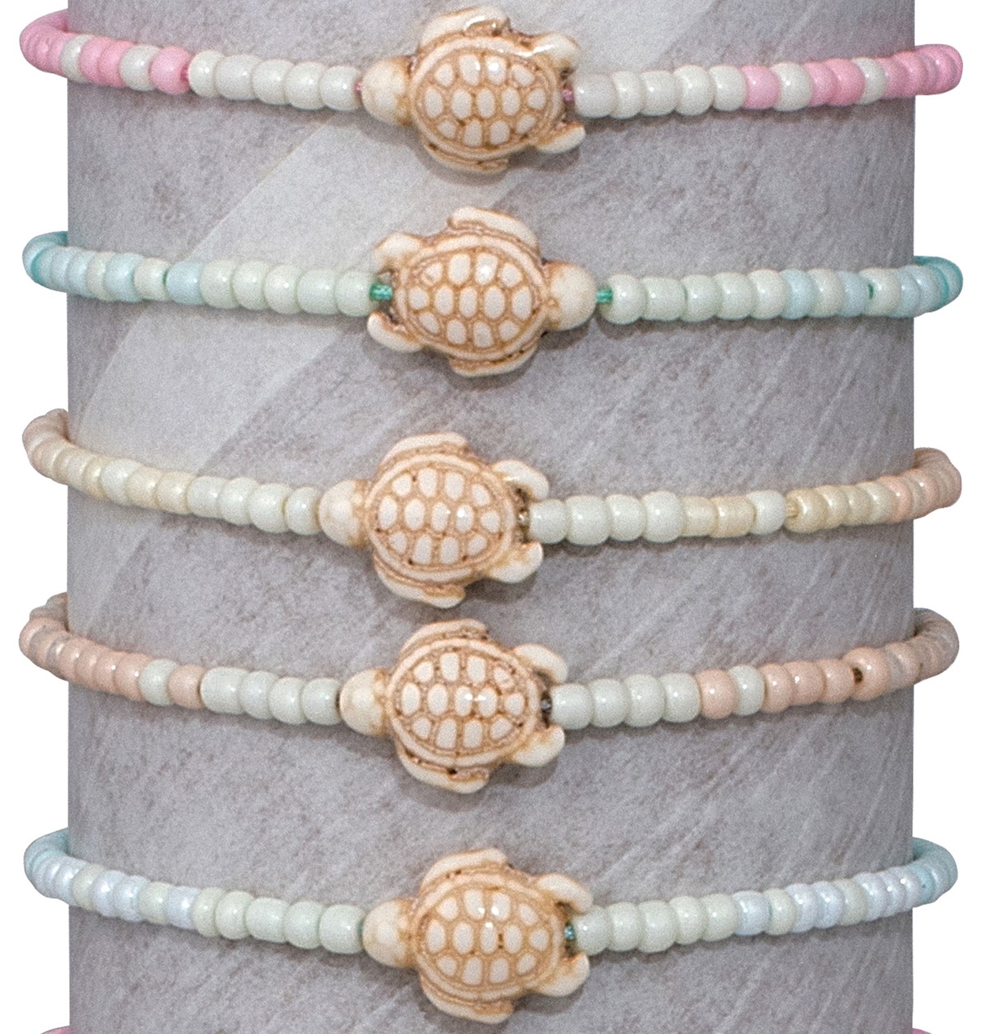 Ombre Clear Beads with Turtle Pendant Slide Knot Adjustable Bracelet Assorted BR0959