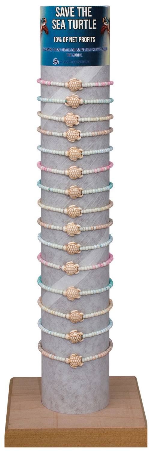 Ombre Clear Beads w/Turtle Pendant Slide Knot Adj Bracelet Asst With Tube & Base BR0959-TUBE