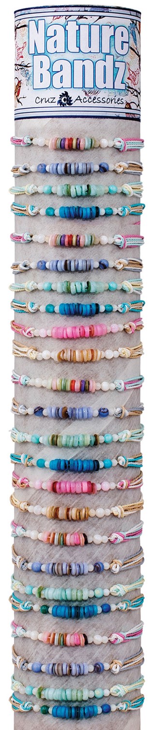 Multi Cord with Shell Disc Adj Slide Knot Bracelet Assorted with Tube & Base BR0961-TUBE
