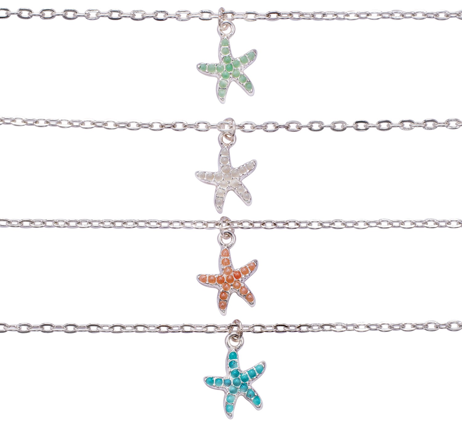 Beaded Starfish Pendant on Silver Chain Anklet Assorted AK2420-SF