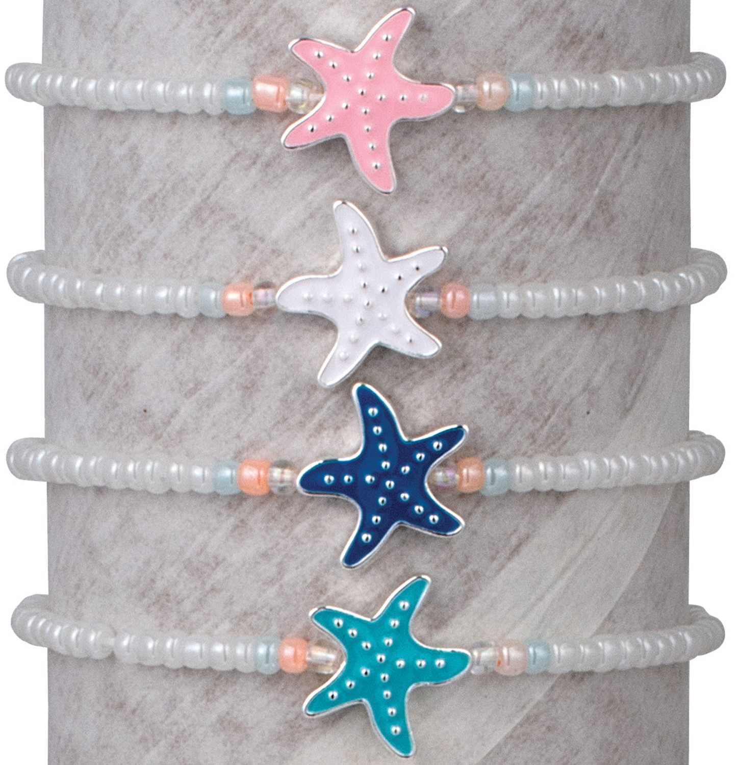 Iridescent Seed Bead W/Enamel Starfish Adjustable Slide Knot Bracelet Assorted BR0952-SF