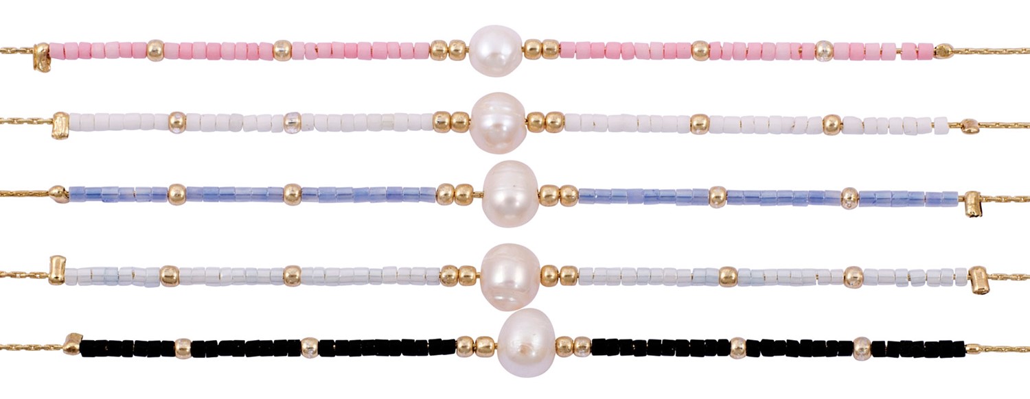 Tube Bead and Pearl on Gold Chain Assorted Anklet AK2422