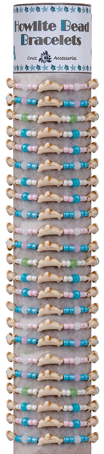 Howlite Dolphin on Slide Knot Bracelet Assorted with Tube & Base BR0721-DN-TUBE