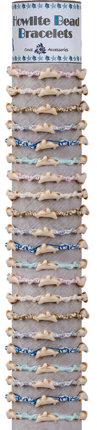 Howlite Dolphin on Twist Macrame Bracelet Slide Knot Bracelet Asst W/Tube & Base BR0733-DN-TUBE