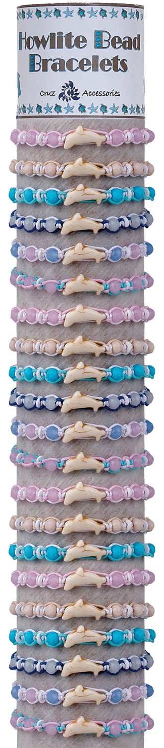 Howlite Dolphin on Beade Macrame Bracelet Slide Knot Bracelet Asst W/Tube & Base BR0756-DN-TUBE