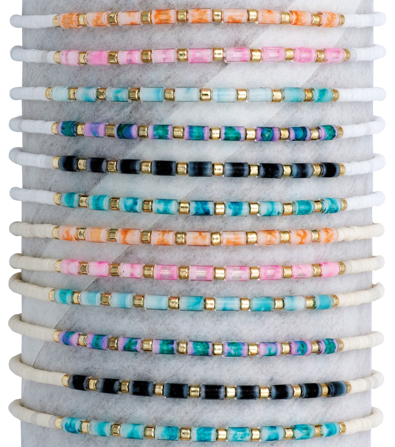 Tube Bead With Gold Accent Adjustable Slide Knot Bracelet Assorted BR0965