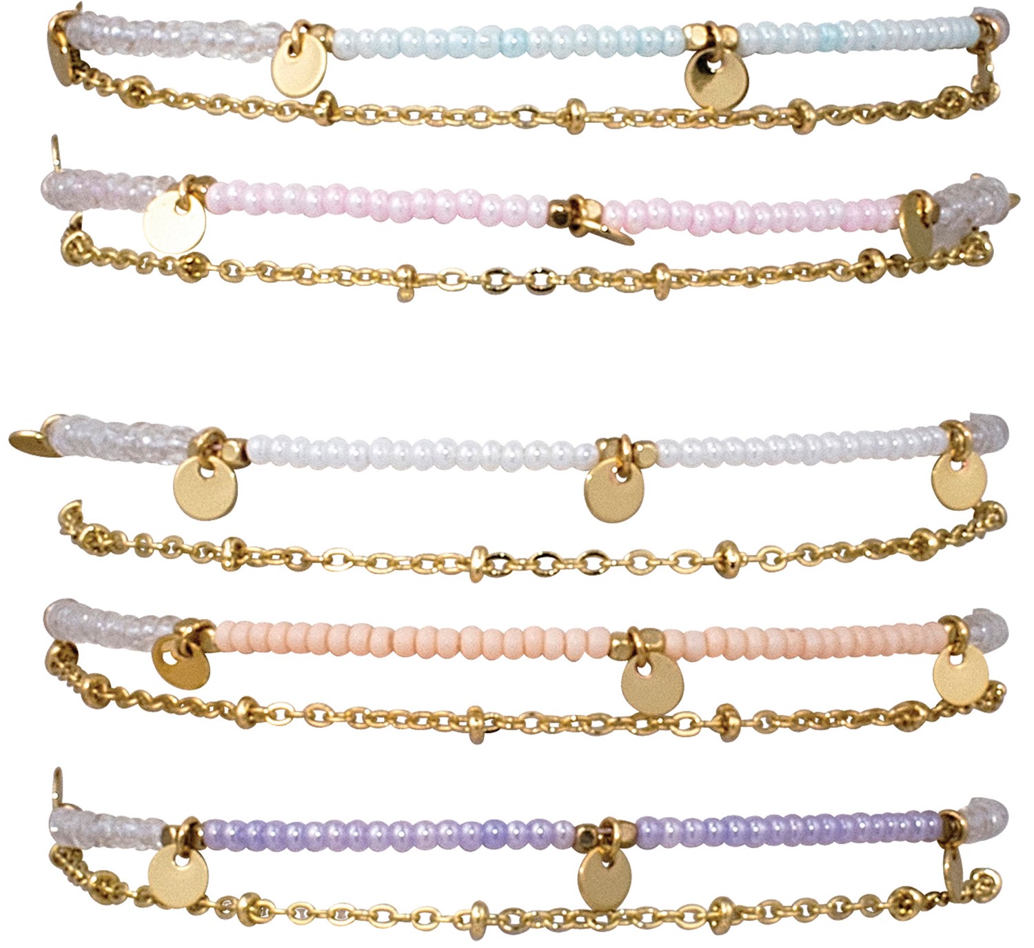 Seed Bead Gold Chain with Disc Slide Knot Adjustable Bracelet Assorted BR0920