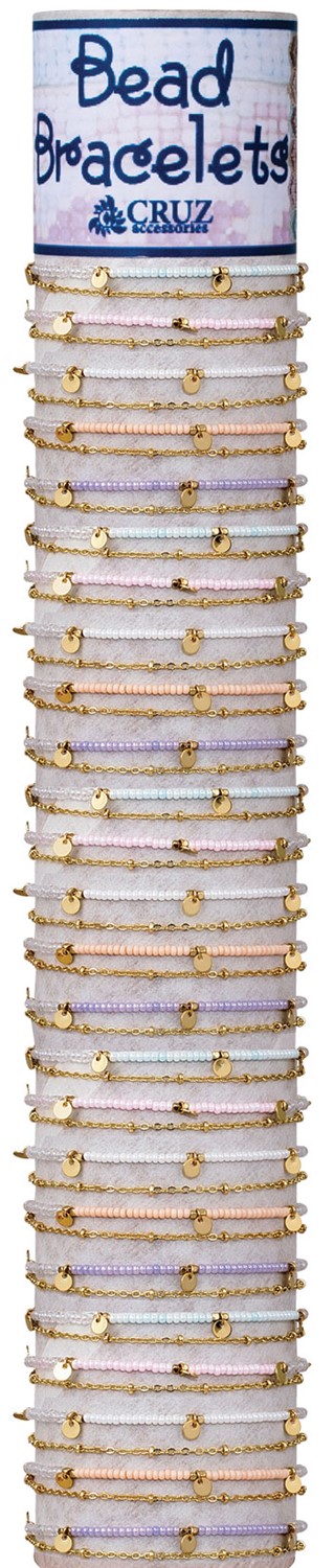 Seed Bead Gold Chain with Disc Slide Knot Adjustable Bracelet Asst w/Tube & Base BR0920-TUBE