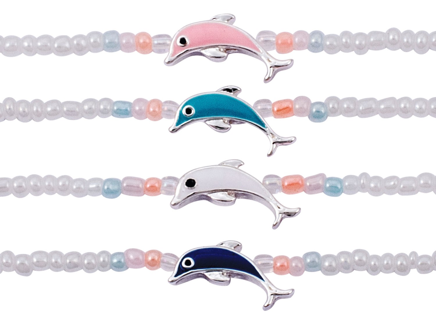 Enamel Dolphin Pendant on Iridescent Seed Bead Necklace Assorted NK1809-DOL