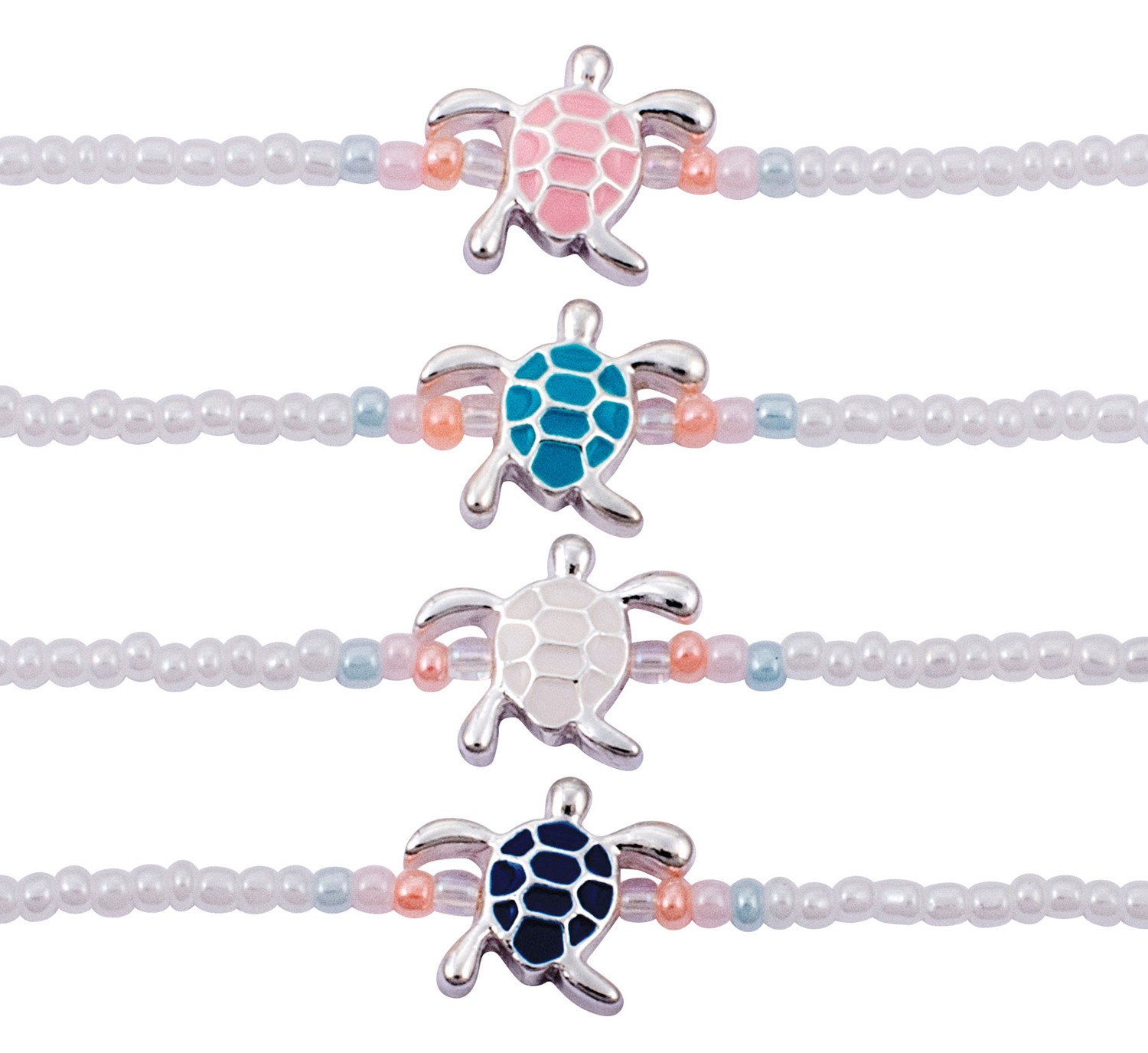 Enamel Sea Turtle Pendant on Iridescent Seed Bead Necklace Assorted NK1809-TU