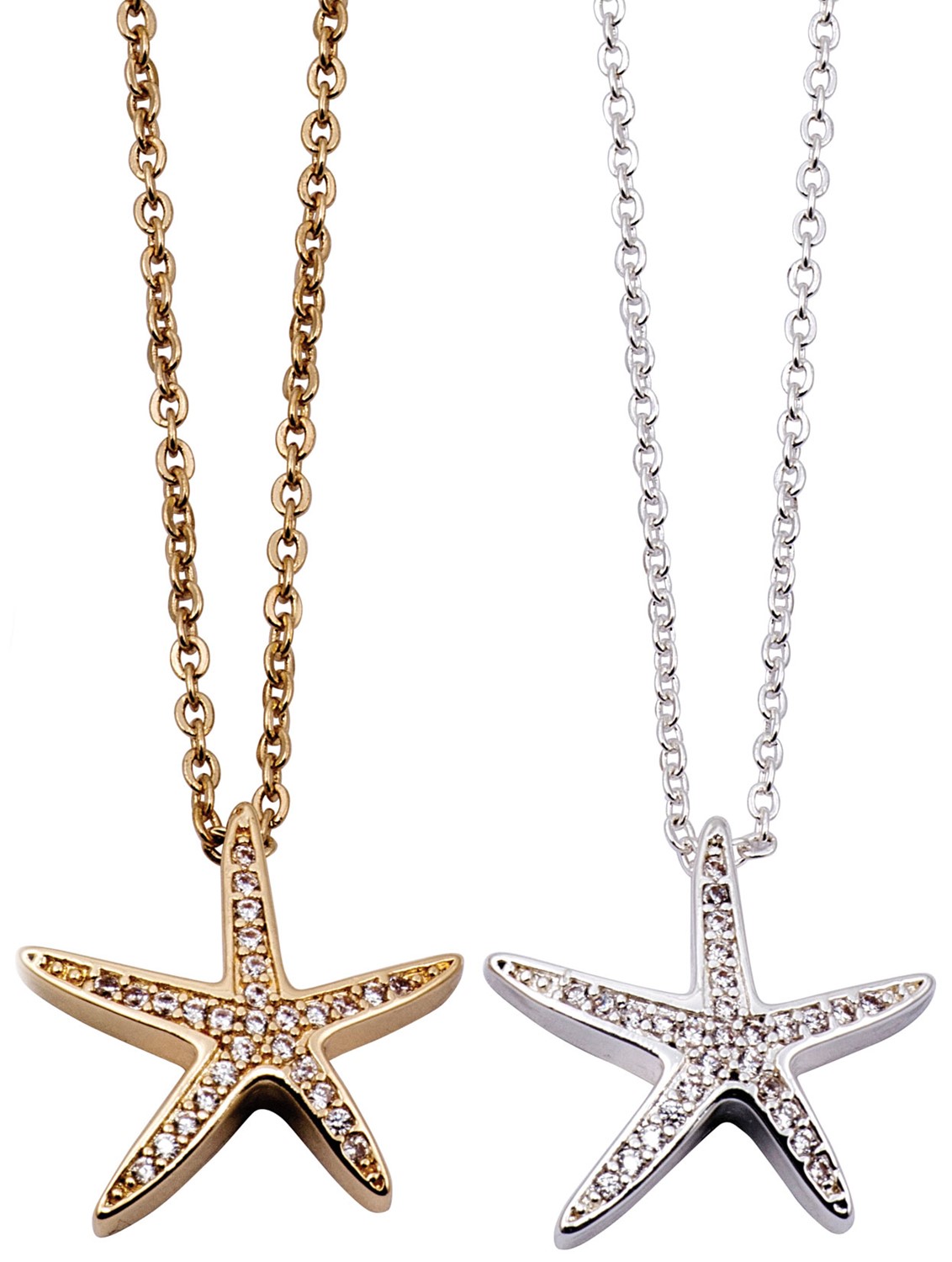 Rhinestone Star Fish Pendant on Gold or Silver Chain Assorted NK2682